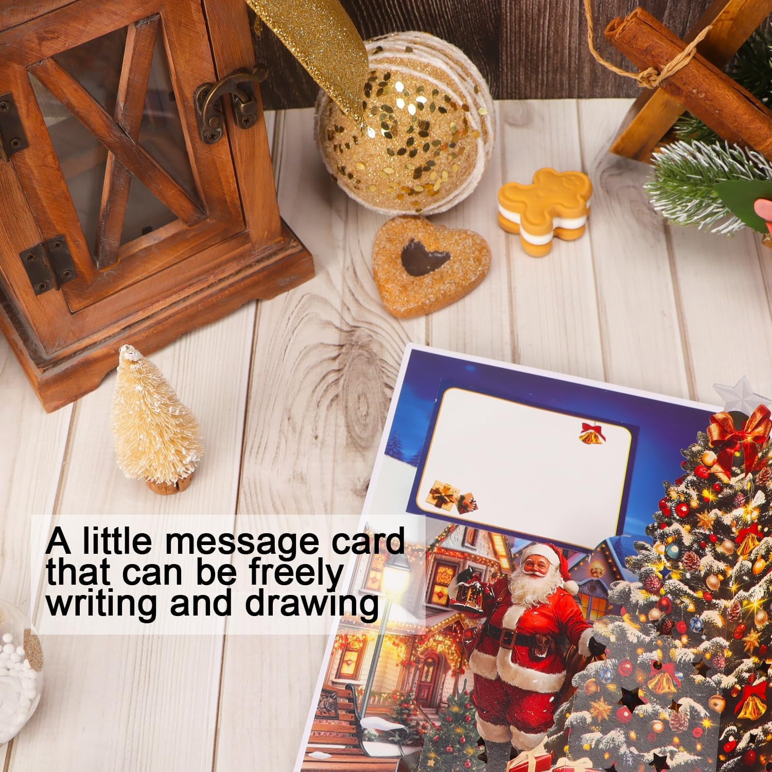 Ribbli Christmas Cards, Pop Up Christmas Card with Light and Music, Santa and Tree 8.2 x 5.7 Inches with Envelope