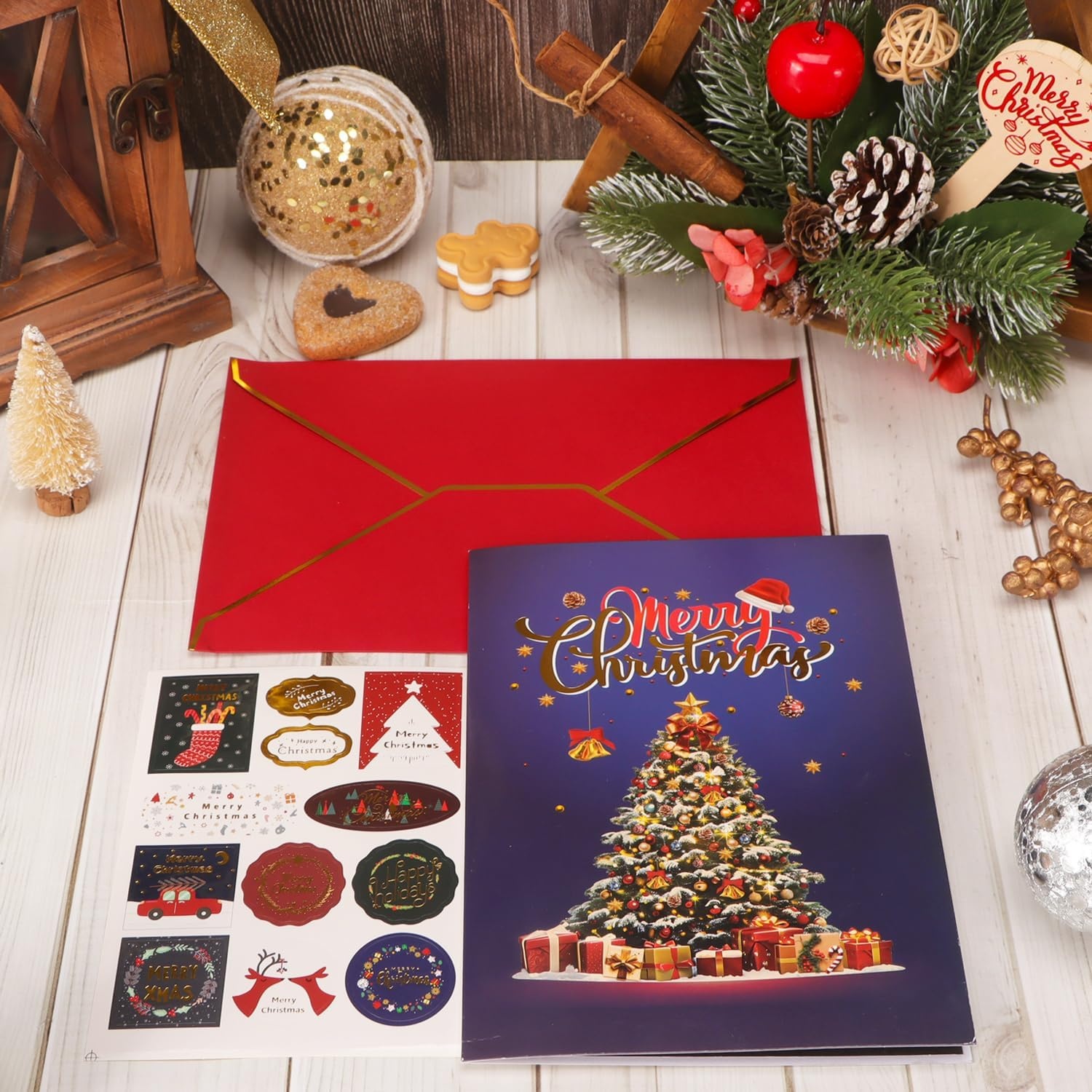 Ribbli Christmas Cards, Pop Up Christmas Card with Light and Music, Santa and Tree 8.2 x 5.7 Inches with Envelope