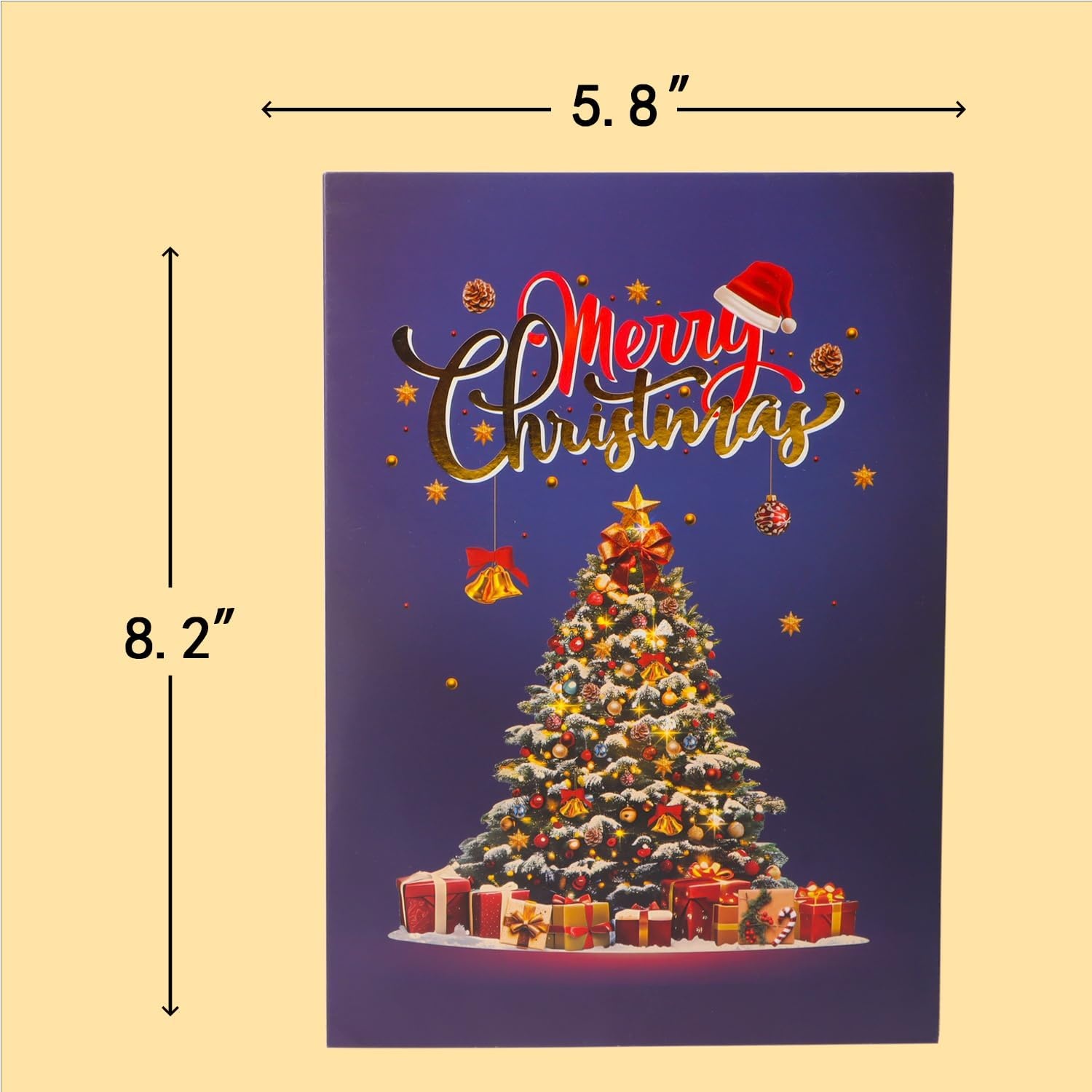 Ribbli Christmas Cards, Pop Up Christmas Card with Light and Music, Santa and Tree 8.2 x 5.7 Inches with Envelope