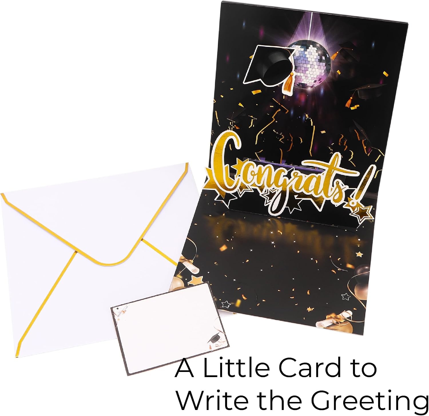 Ribbli Graduation Cards, Black and Gold Pop Up Graduation Card with Light and Music, Funny Bouncing Cap Congrats Grad Gift for 2025 High School College University Graduates, with Envelope