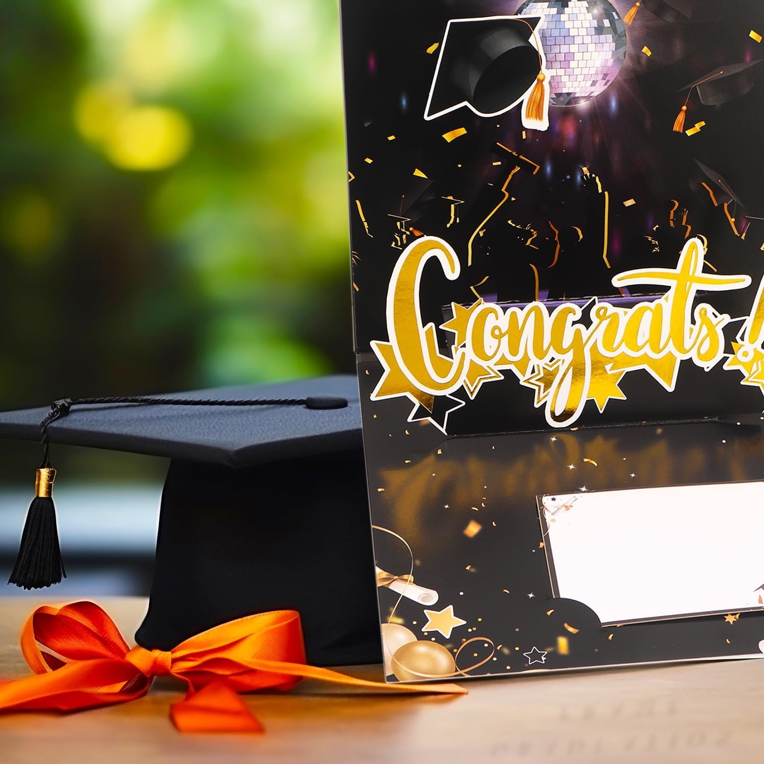 Ribbli Graduation Cards, Black and Gold Pop Up Graduation Card with Light and Music, Funny Bouncing Cap Congrats Grad Gift for 2025 High School College University Graduates, with Envelope