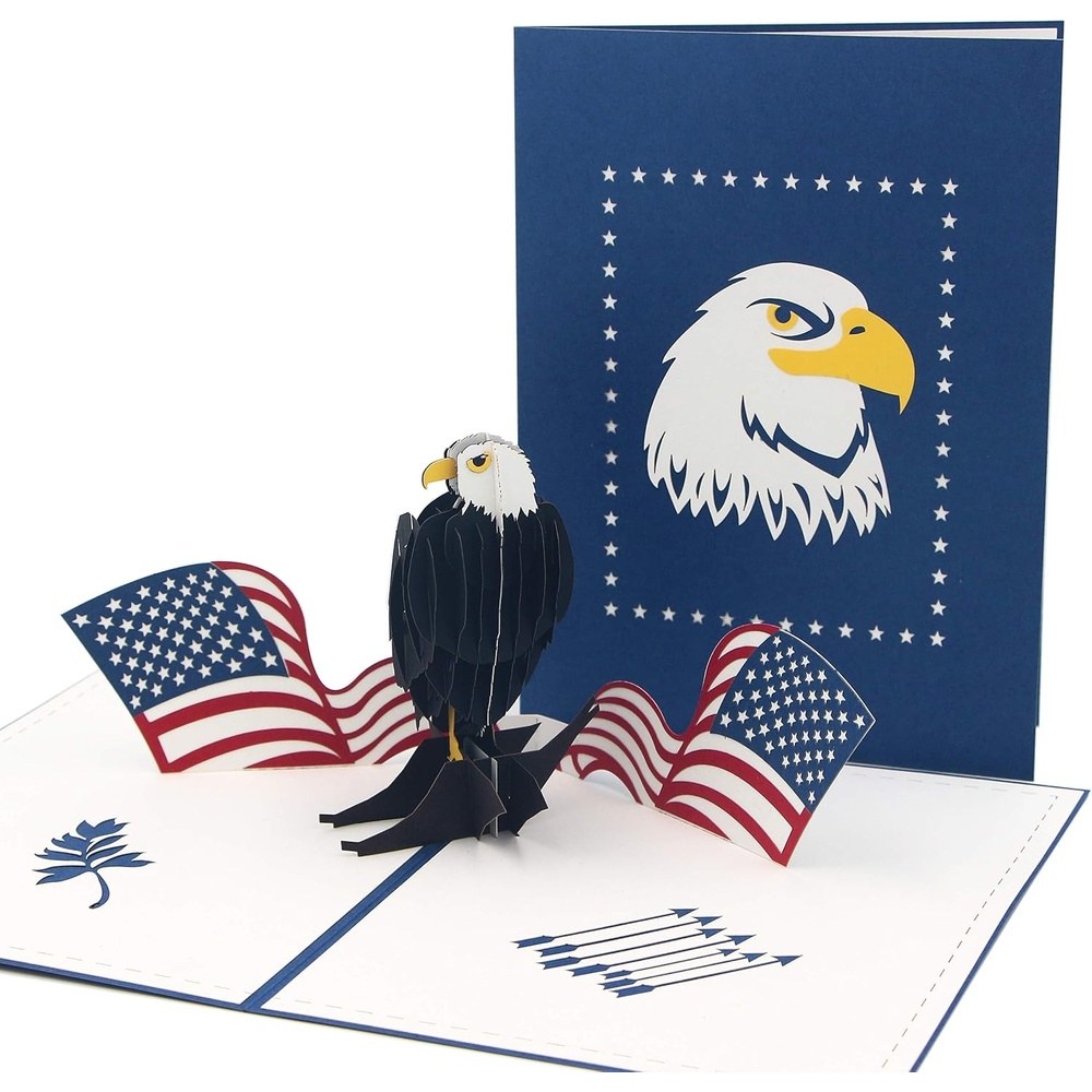 Ribbli USA Eagle Handmade 3D Pop Up Card,Greeting Card,Bird Card,National Flag Card,Patriotic Card,Birthday Card,For Memorial Day,4th of July,Flag Day,Independence Day,Veterans Day,with Envelope