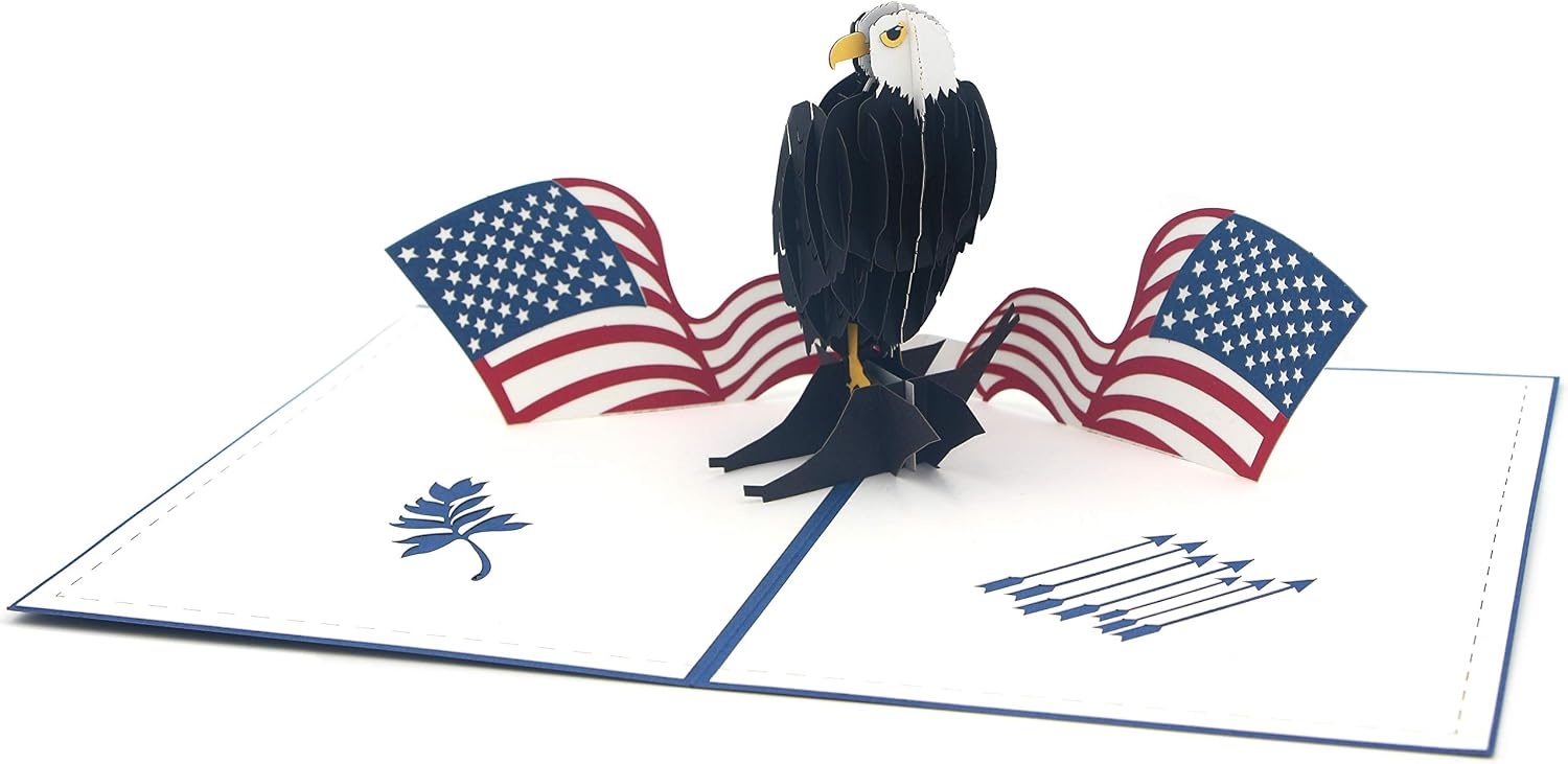 Ribbli USA Eagle Handmade 3D Pop Up Card,Greeting Card,Bird Card,National Flag Card,Patriotic Card,Birthday Card,For Memorial Day,4th of July,Flag Day,Independence Day,Veterans Day,with Envelope