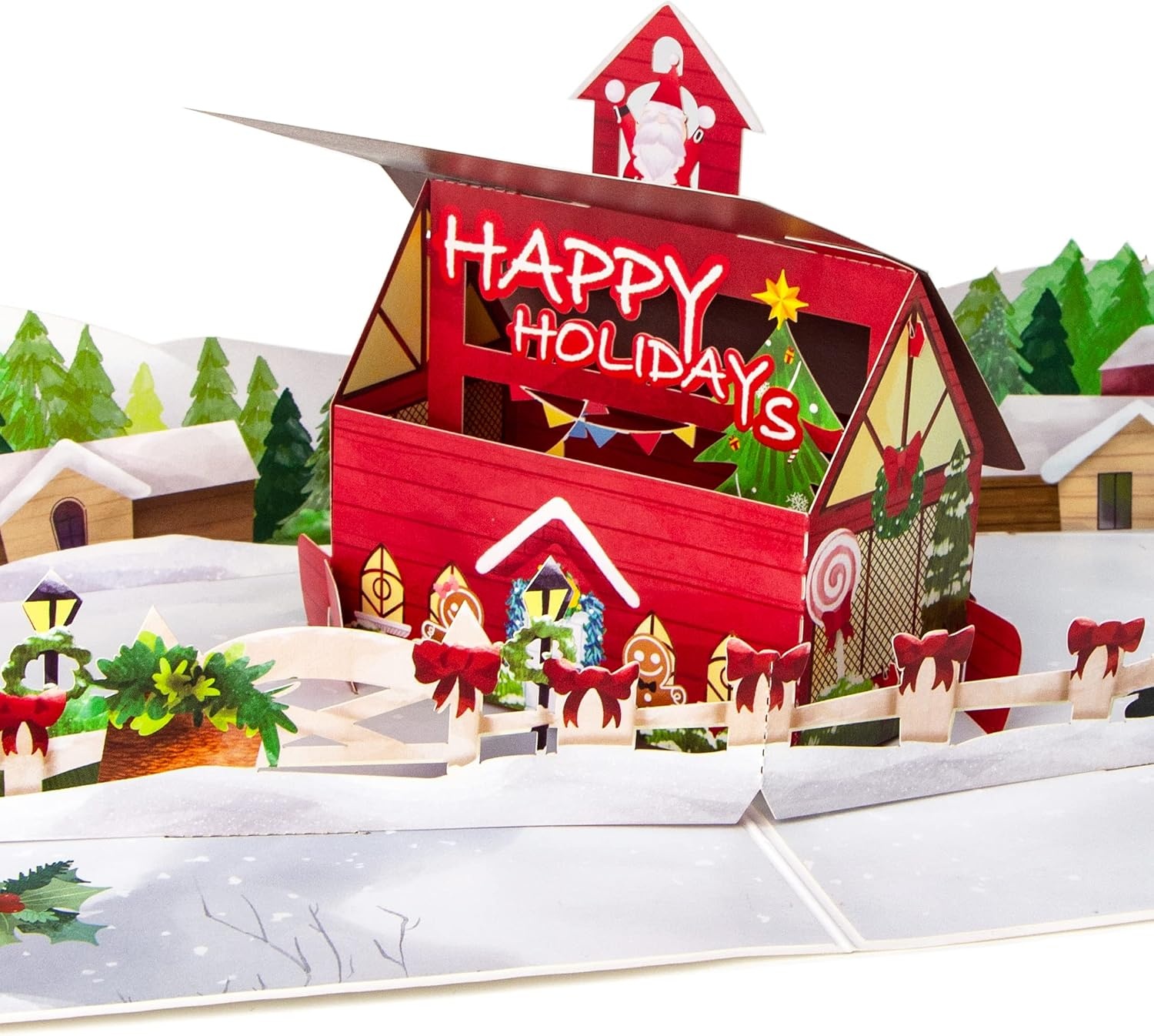 Ribbli Christmas Cards, 3D Pop Up Christmas Cards, Happy Holiday Cards, 2 Pack Christmas House and Red Truck, Merry Xmas Cards for Kids Mom Dad Son daughter Grandson Husband, with Envelopes