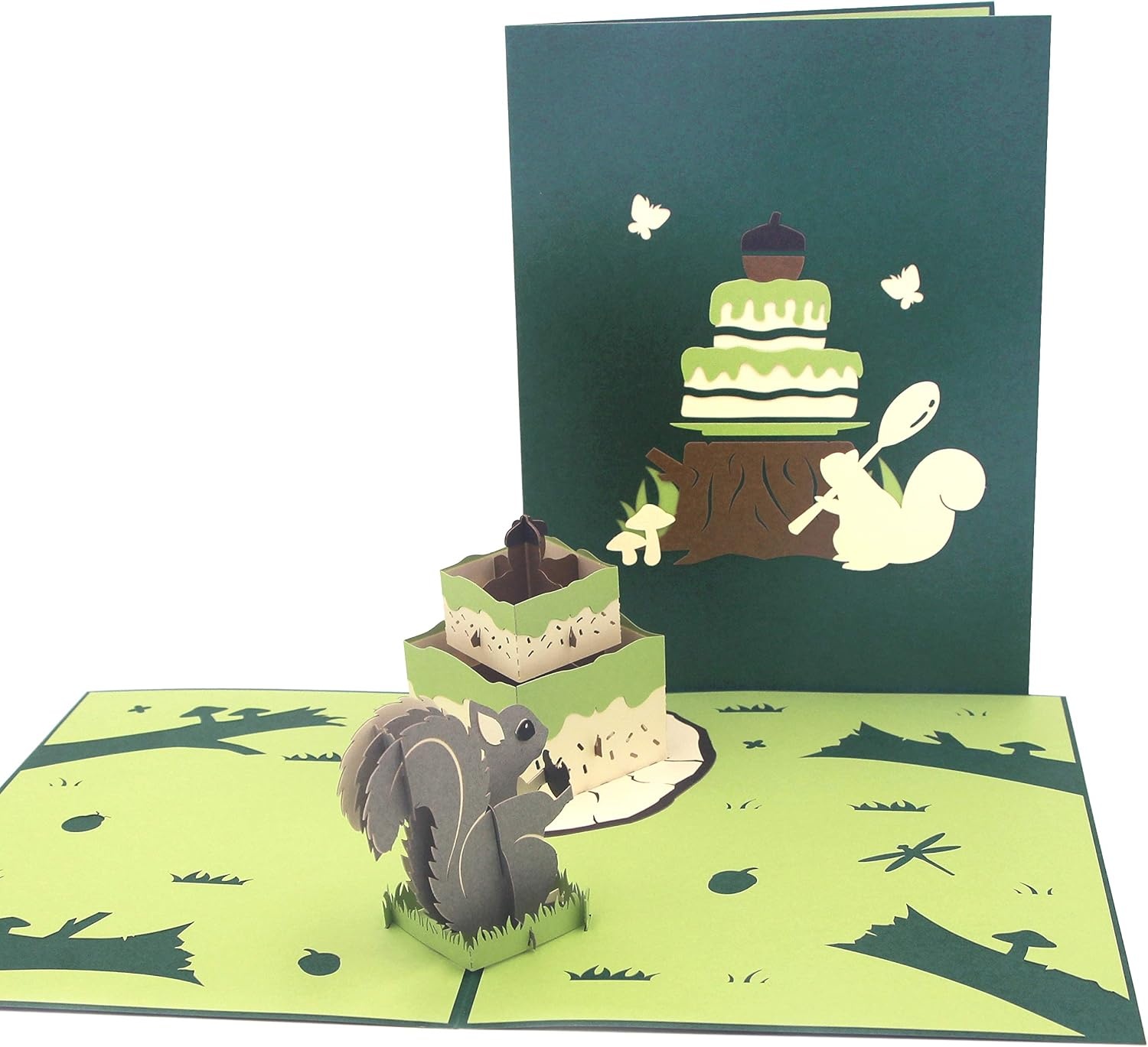 Ribbli Squirrel and Birthday Cake Pop Up Card Birthday Cards Handmade Pop Up Birthday Card for Men Women Kids, with Envelope