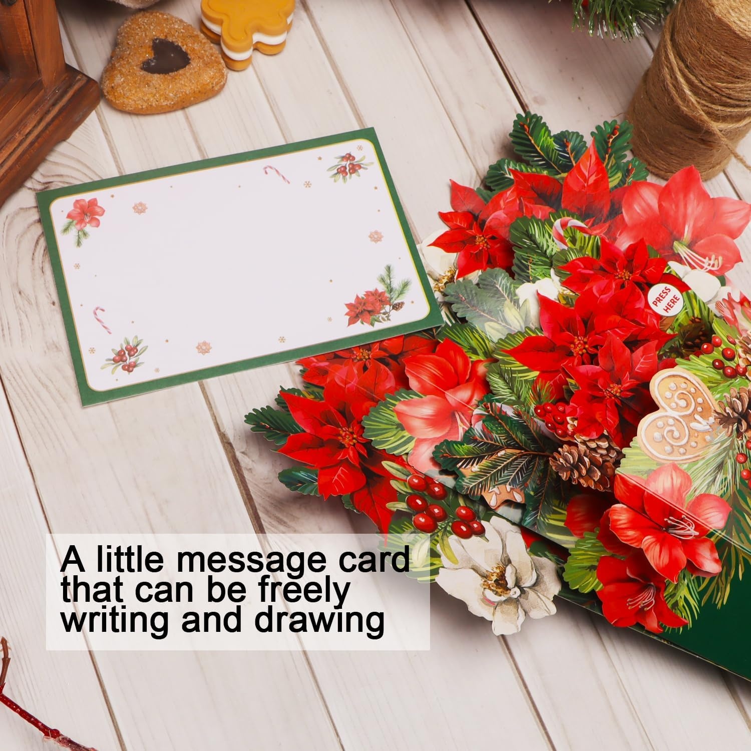 Ribbli Flower Bouquet Christmas Card with Music & Lights, Pop Up Merry Christmas Card, 3D Flower Bouquet Gift, with Envelope