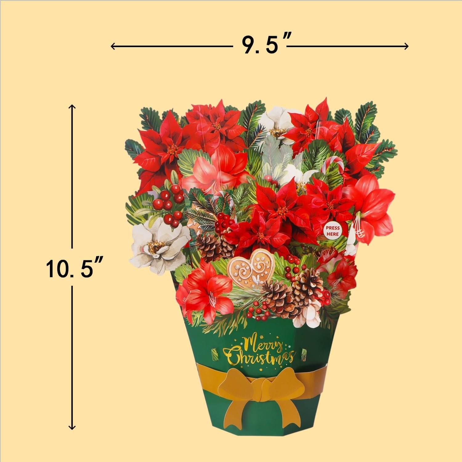 Ribbli Flower Bouquet Christmas Card with Music & Lights, Pop Up Merry Christmas Card, 3D Flower Bouquet Gift, with Envelope