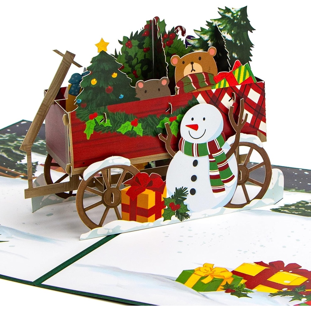 Ribbli Christmas Card, 3D Pop Up Greeting Card, Happy Holiday Card, Christmas Trailer Card, Merry Xmas Cards for Kids Mom Dad Son Daughter Grandson Granddaughter Wife Friends, with Envelope