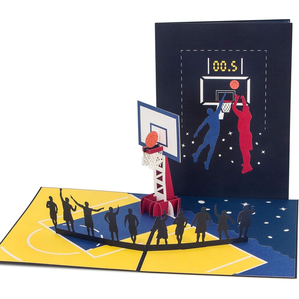 Ribbli Basketball Handmade 3D Pop Up Card for Birthday Fathers Day, Sport Birthday Gifts for Him Men Dad Husband Boyfriend Brother Son Kid Friend, with Envelope