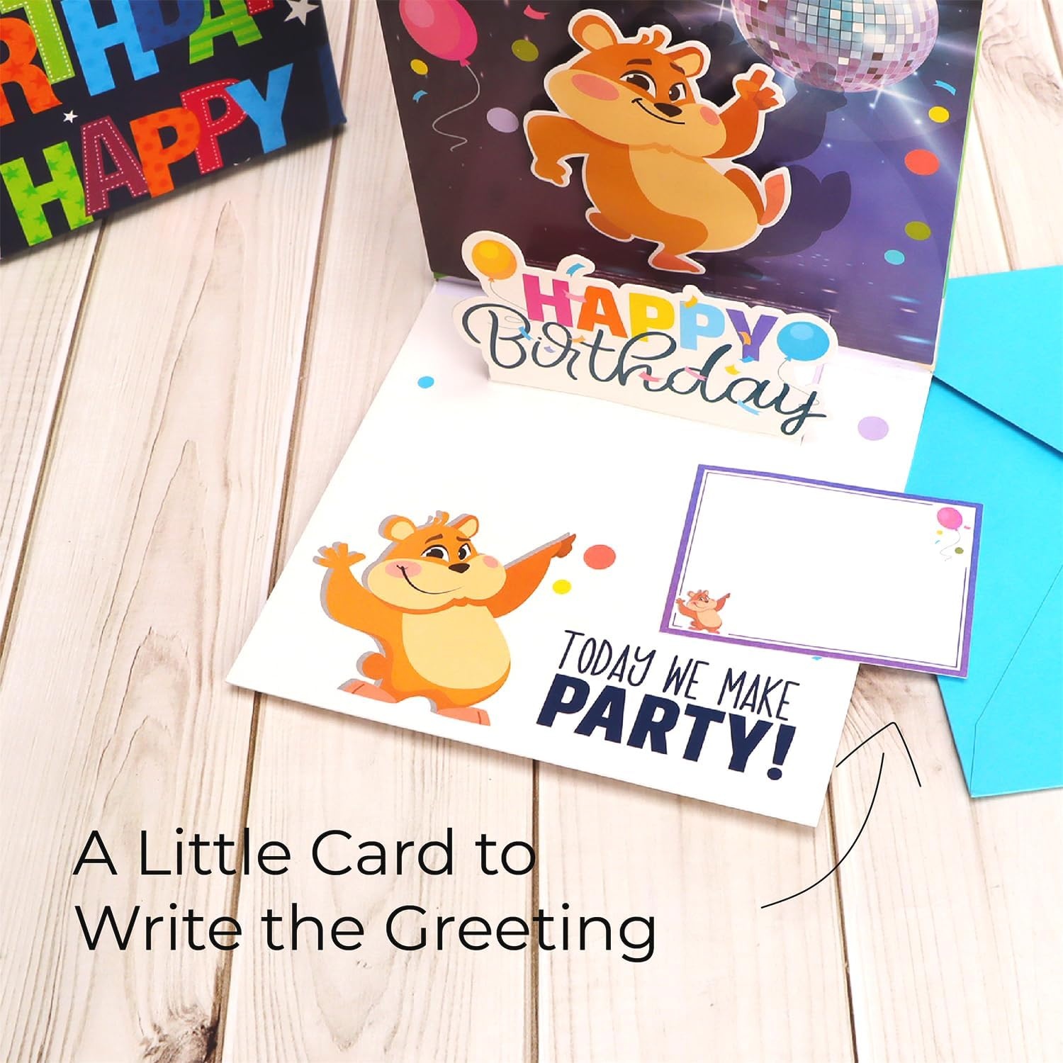 Ribbli Birthday Cards, Funny Bear Dancing with Music and Light, Musical Pop Up Birthday Card for Kids Men Women, 6.1 x 6.1 Inches with Envelope