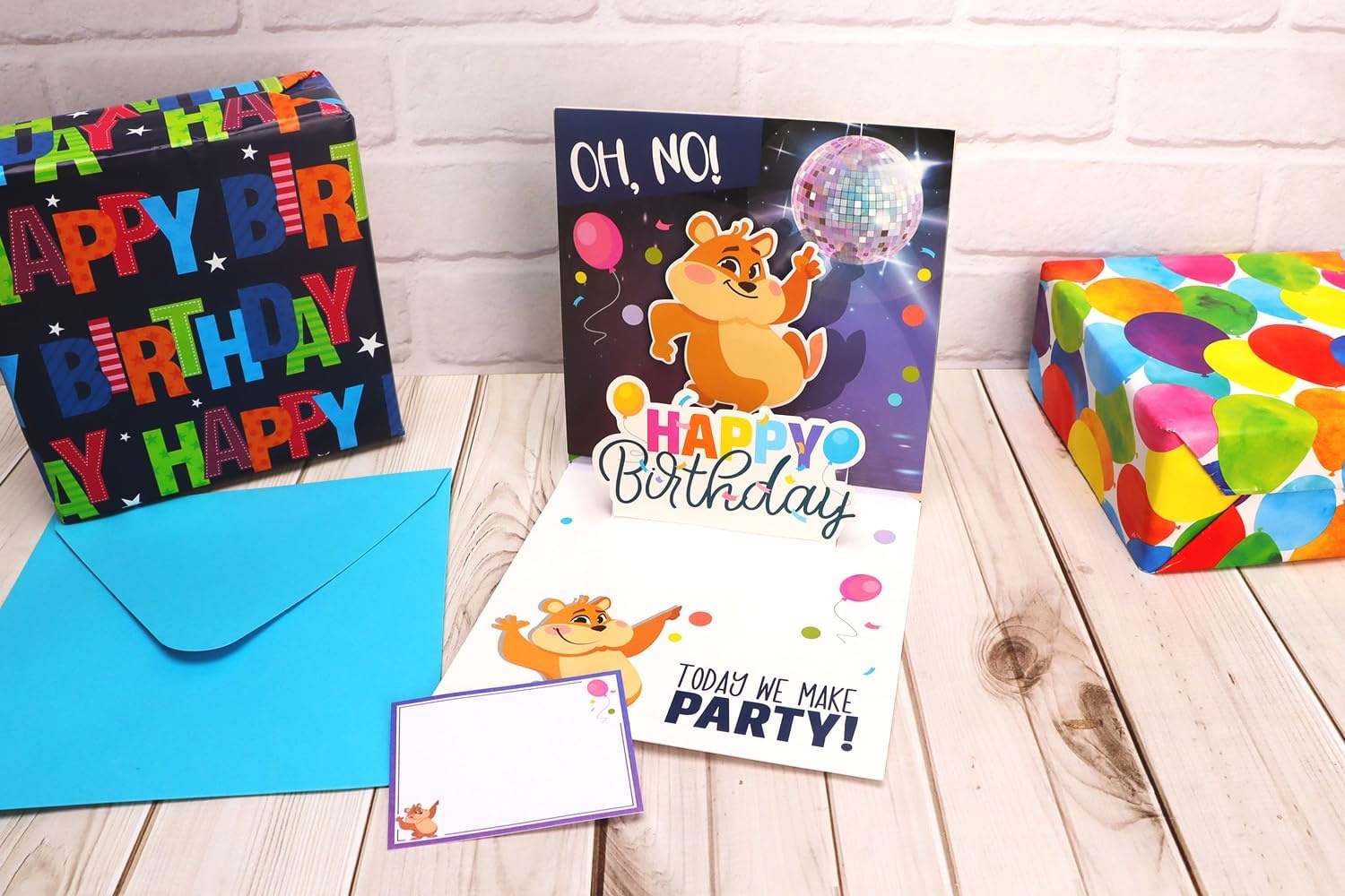 Ribbli Birthday Cards, Funny Bear Dancing with Music and Light, Musical Pop Up Birthday Card for Kids Men Women, 6.1 x 6.1 Inches with Envelope