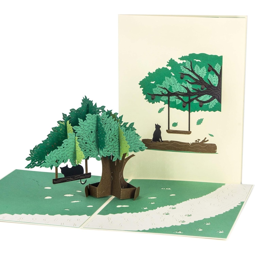 Ribbli Oak and Cat Handmade 3D Pop Up Card for All Occasion, Birthday Card, Fathers Day Card, Mother Day Card, with Envelope