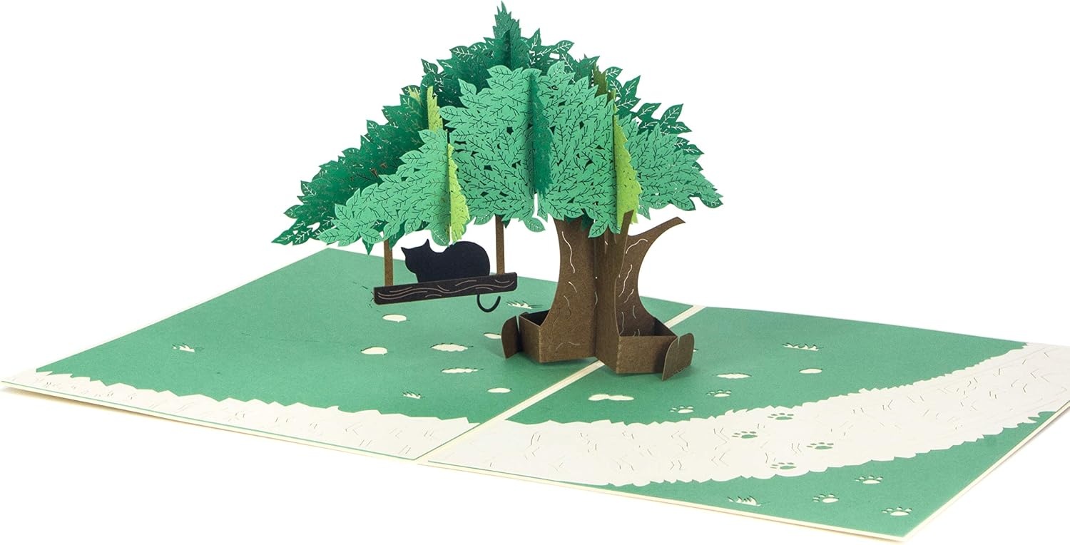 Ribbli Oak and Cat Handmade 3D Pop Up Card for All Occasion, Birthday Card, Fathers Day Card, Mother Day Card, with Envelope