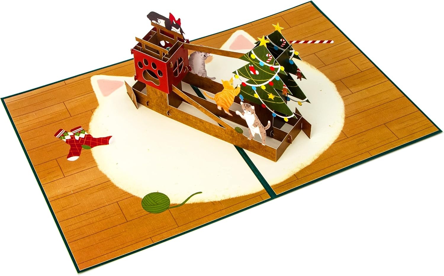 Ribbli Christmas Cards, 3D Pop Up Cat Christmas Card, Merry Xmas, 7.6 x 5.7 Inch with Envelope