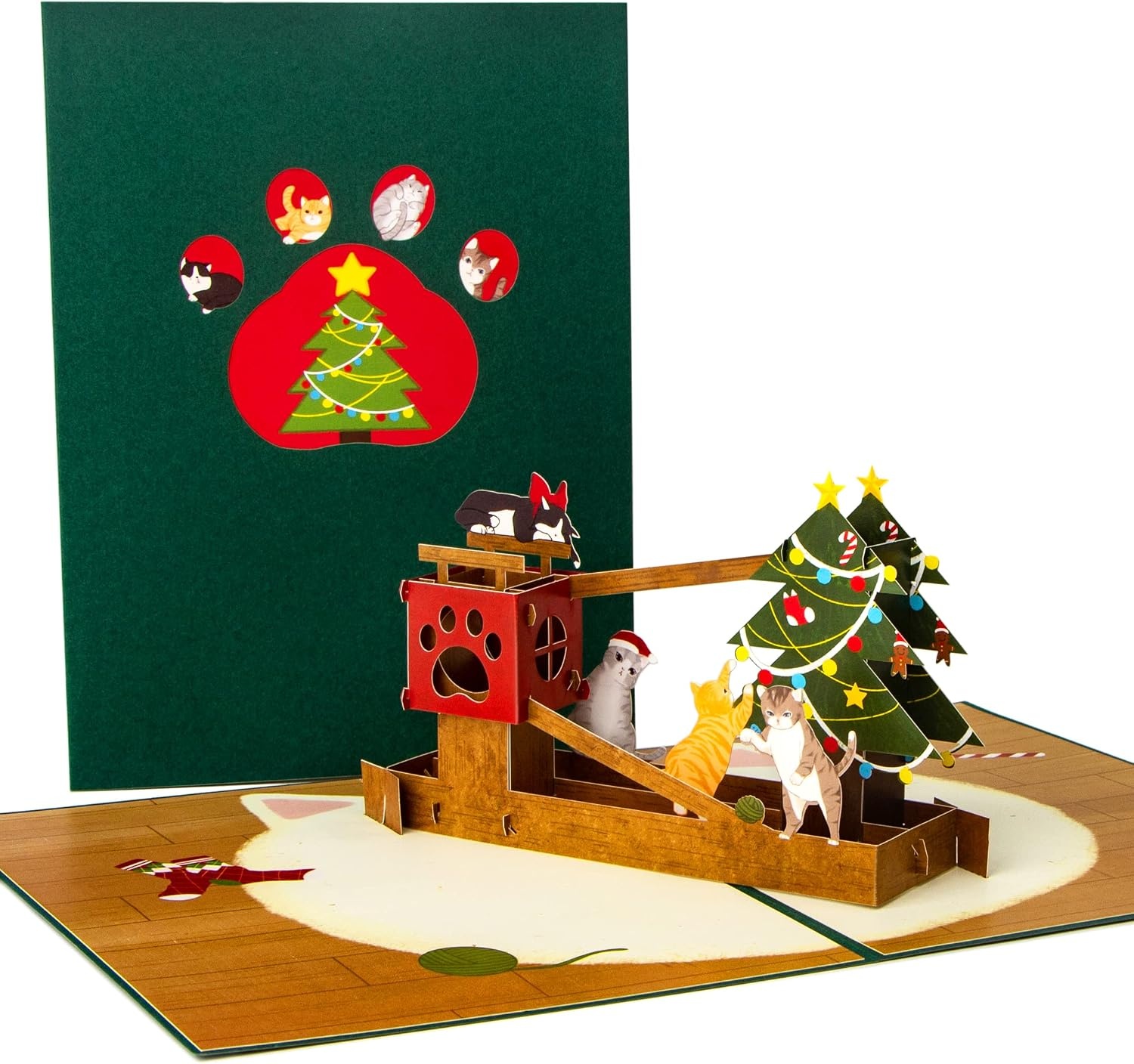 Ribbli Christmas Cards, 3D Pop Up Cat Christmas Card, Merry Xmas, 7.6 x 5.7 Inch with Envelope