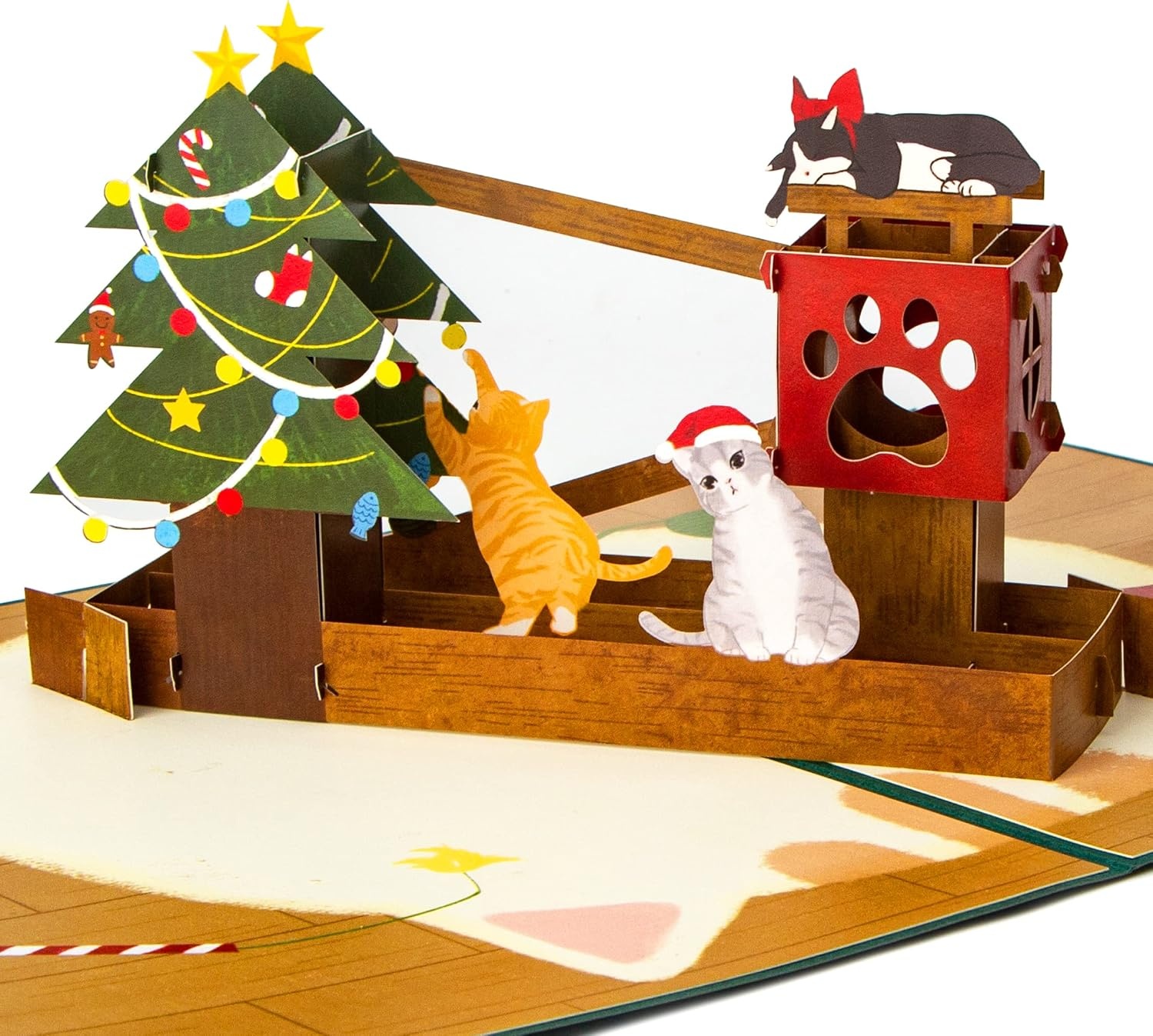 Ribbli Christmas Cards, 3D Pop Up Cat Christmas Card, Merry Xmas, 7.6 x 5.7 Inch with Envelope