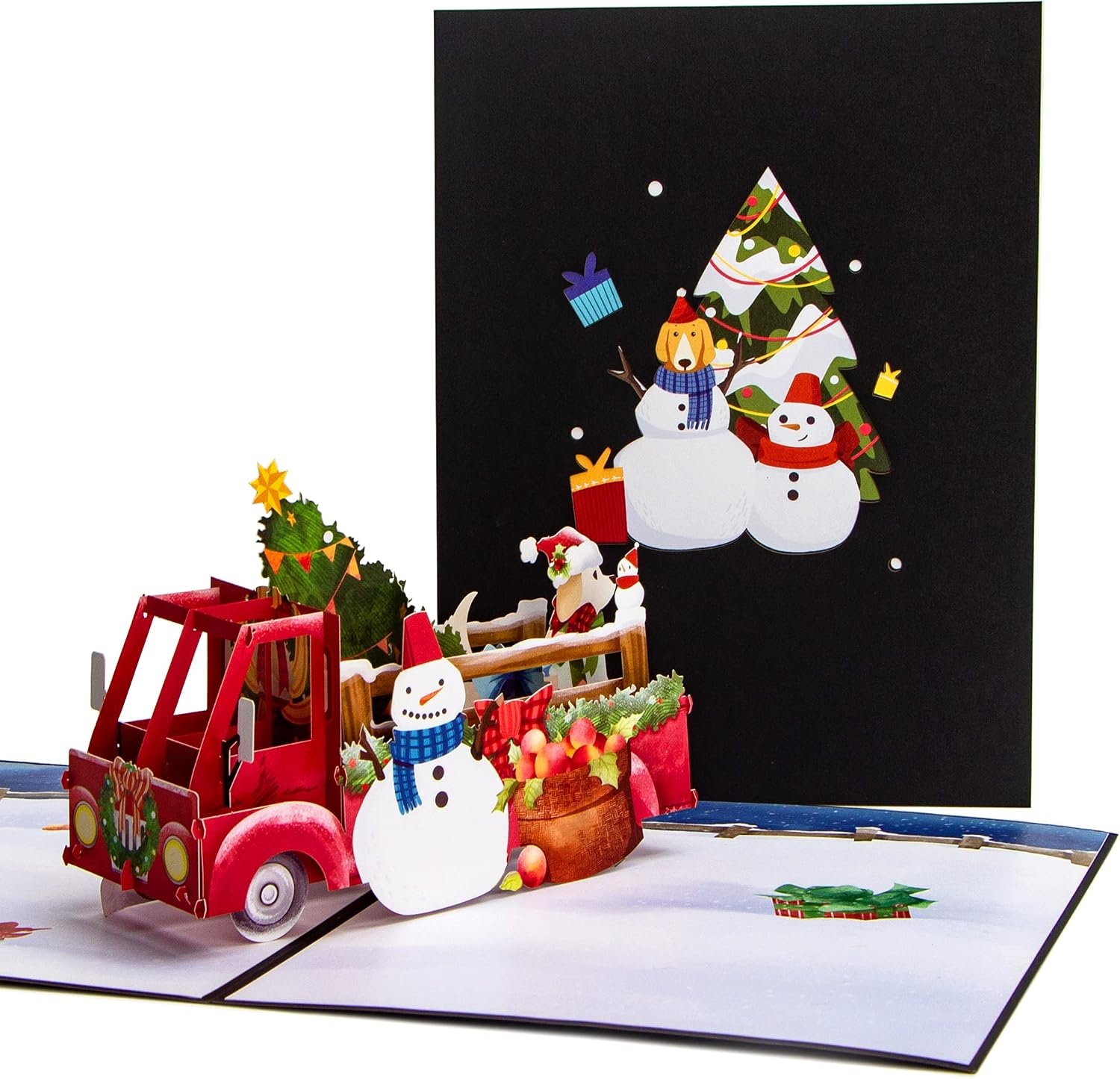 Ribbli Christmas Cards, 3D Red Truck and Dog Pop Up Christmas Card, Merry Xmas Cards, 7.6 x 5.7 Inches with Envelope
