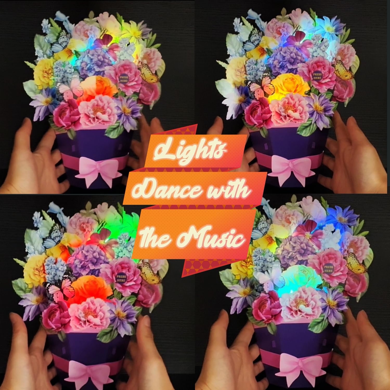 Ribbli Flower Bouquet Pop Up Card with Music & Lights, Birthday Cards for Women and Mothers Day Card, 11 Inch Flower Bouquet and Butterfly Gift for Wife Mom Grandma, with Envelope