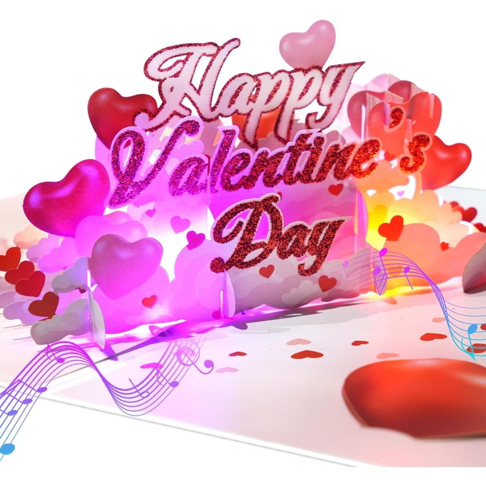 Ribbli Valentines Day Cards, Light and Musical Valentines Card, Pop Up Happy Valentine’s Day Cards, 7.8″x5.8″ with Envelope