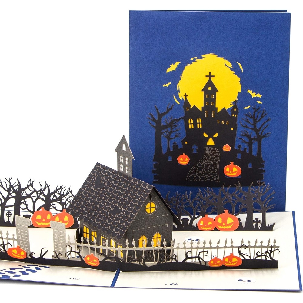 Ribbli Halloween Haunted House Handmade 3D Pop Up Card,Greeting Card,Halloween Card,Pumpkin Card,with Envelope