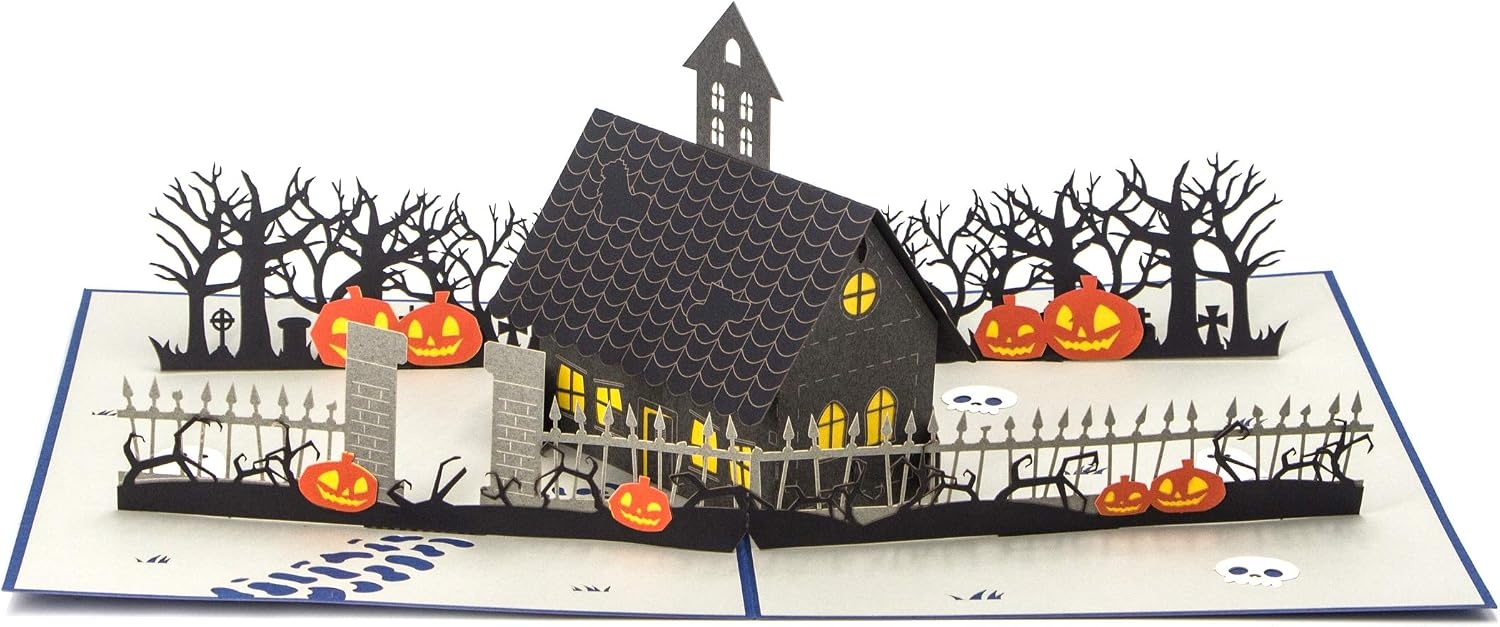 Ribbli Halloween Haunted House Handmade 3D Pop Up Card,Greeting Card,Halloween Card,Pumpkin Card,with Envelope