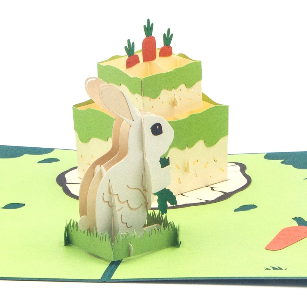 Ribbli Rabbit Cake Handmade 3D Pop Up Card, Bunny Card, Birthday Cards for Her Women Mom Wife Sister Daughter Grandma Friend, with Envelope