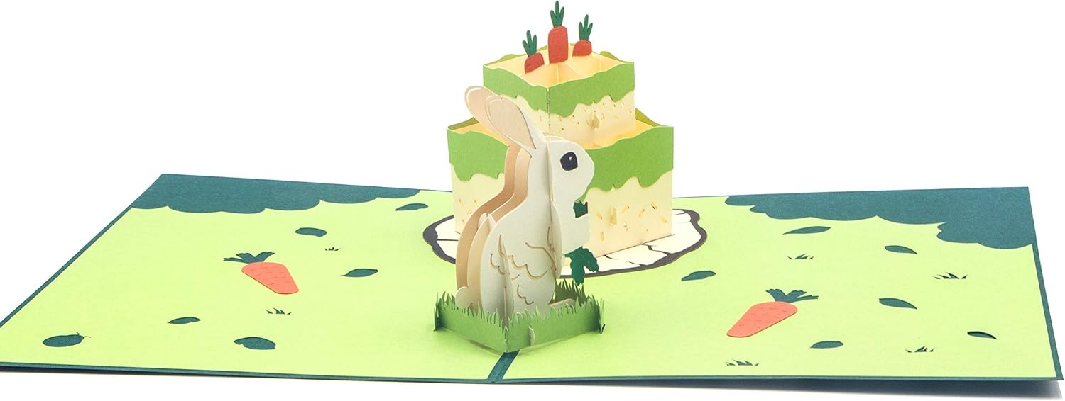 Ribbli Rabbit Cake Handmade 3D Pop Up Card, Bunny Card, Birthday Cards for Her Women Mom Wife Sister Daughter Grandma Friend, with Envelope