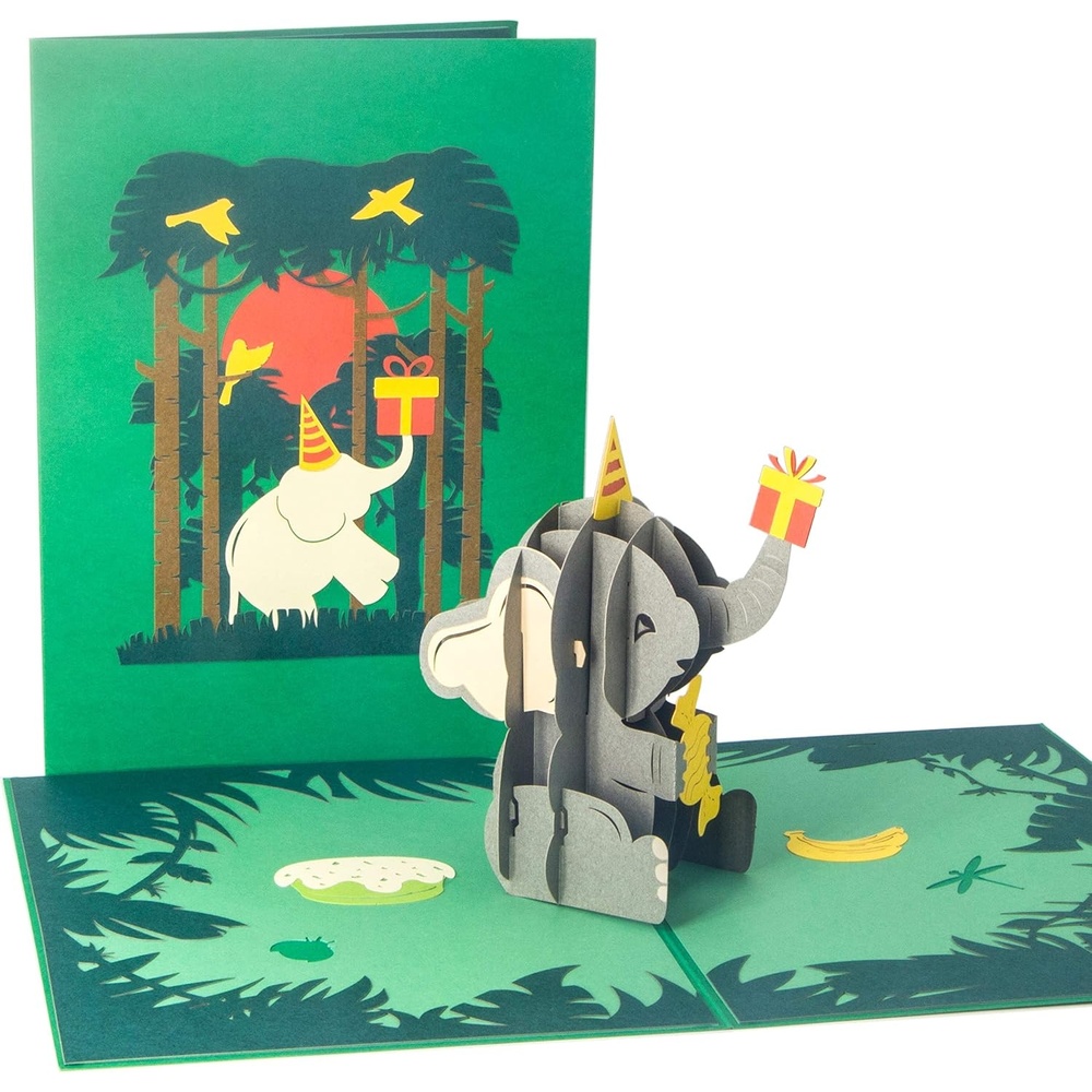 Ribbli Elephant Pop Up Birthday Card, Handmade 3D Birthday Card, Birthday Cards for Kids Boys Girls Elephant Lover, with Envelope