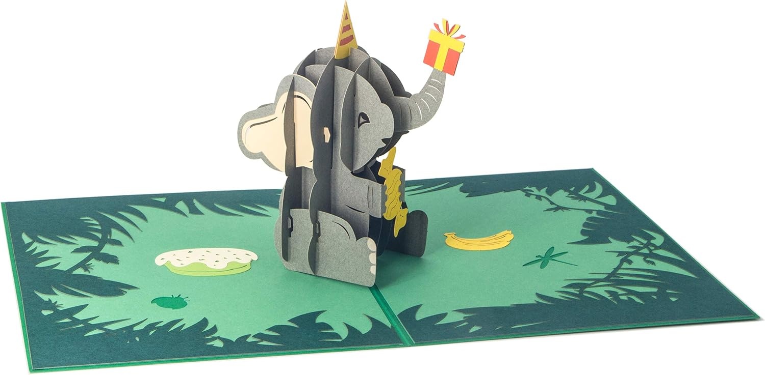 Ribbli Elephant Pop Up Birthday Card, Handmade 3D Birthday Card, Birthday Cards for Kids Boys Girls Elephant Lover, with Envelope