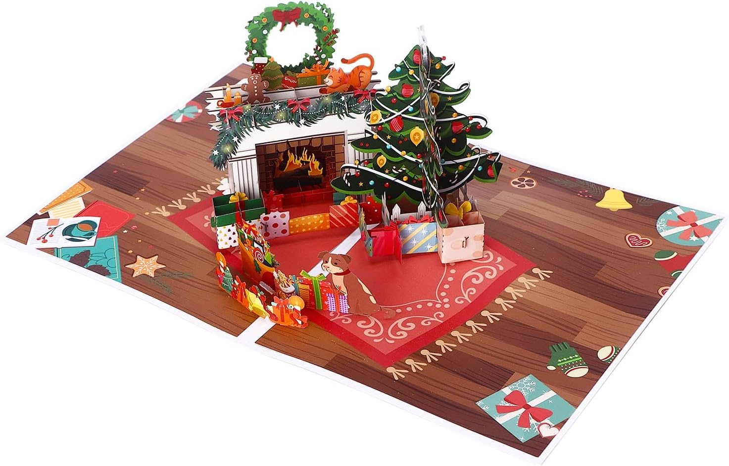 Ribbli Christmas Cards, Light and Musical Fireplace Pop Up Christmas Card, with Envelope