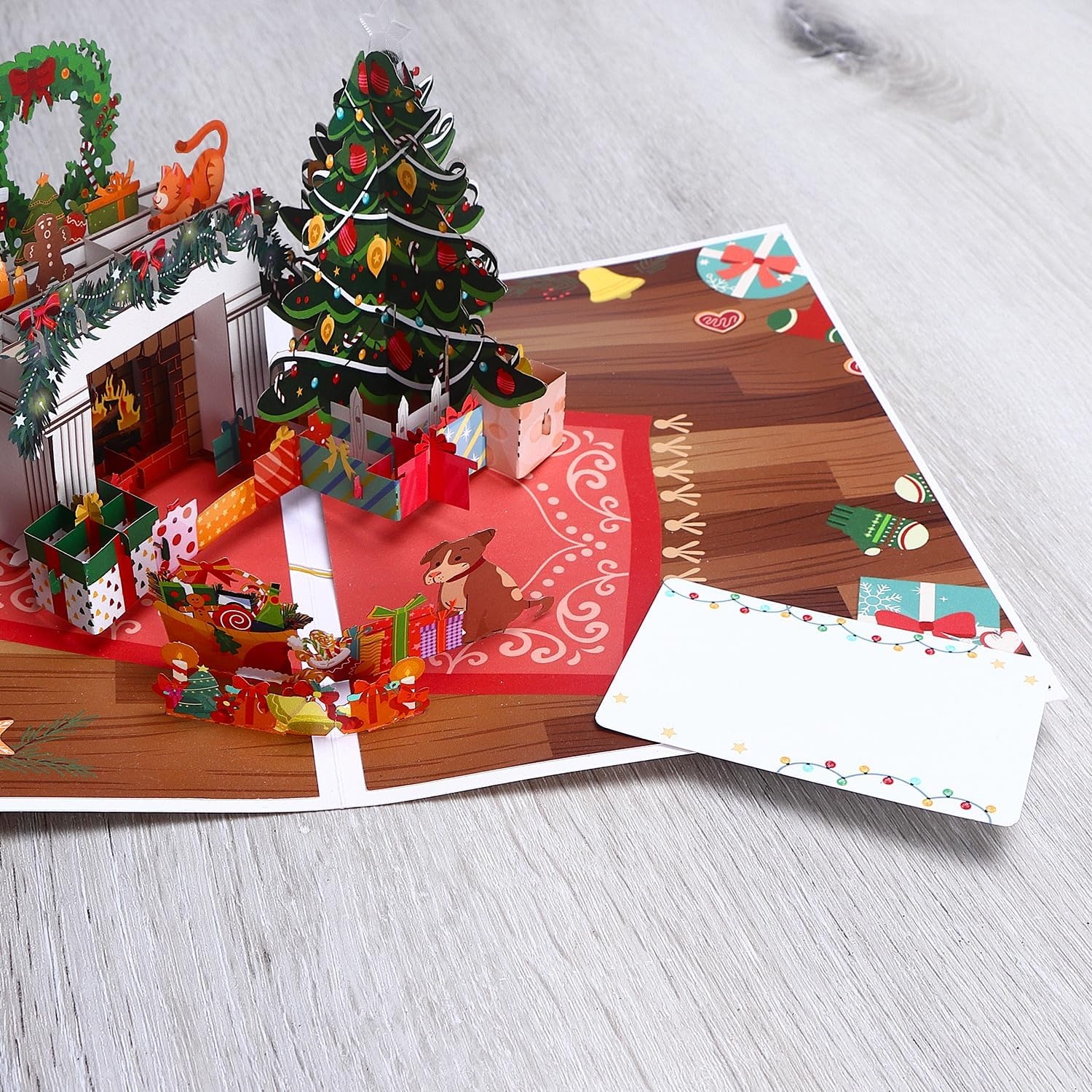 Ribbli Christmas Cards, Light and Musical Fireplace Pop Up Christmas Card, with Envelope