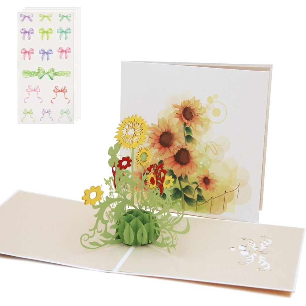 Ribbli Sunflower 3D Pop Up Card,Greeting Card,Thank You Card,Anniversary Card,Flower, For Birthday,Father’s Day,Mother’s Day,Valentine’s Day,Wedding,Graduation,Thanksgiving,Christmas,Any Occasion