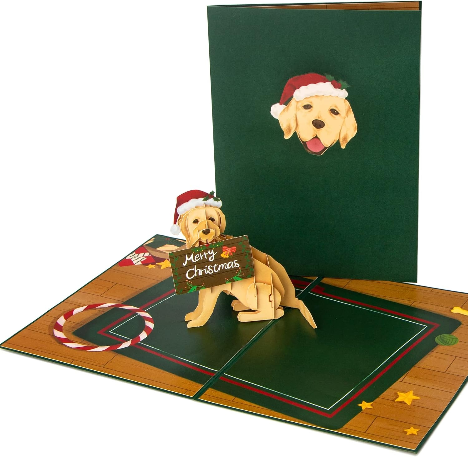 Ribbli Pop Up Christmas Card, 3D Greeting Card, Dog Christmas Card, Golden Retriever Card, Holiday Card, Merry Xmas Cards for Kids Mom Dad Son Daughter Grandson Granddaughter Wife, with Envelope