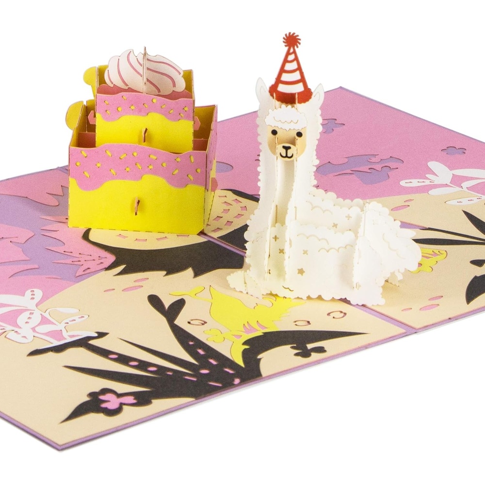 Ribbli Birthday Cards, Llama and Cake Pop Up Birthday Card, Alpaca Birthday Card for Men Women kids, with Envelope
