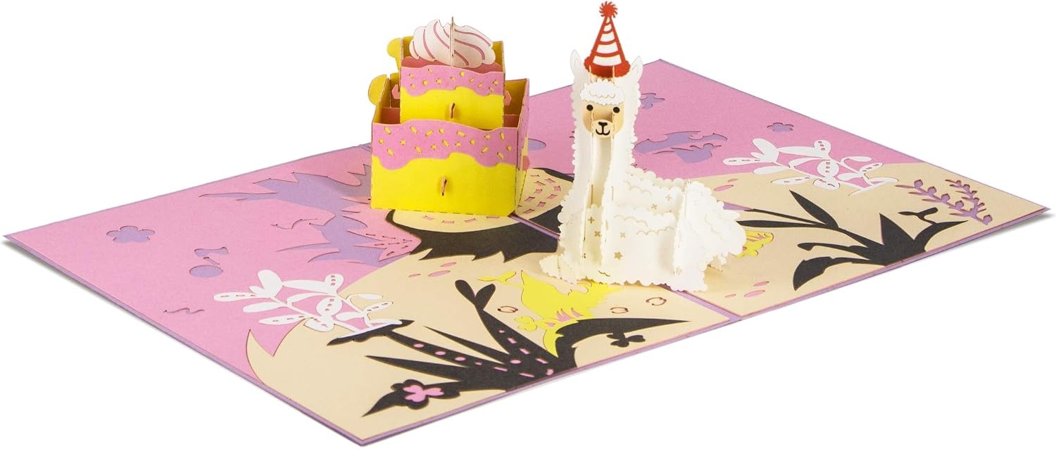 Ribbli Birthday Cards, Llama and Cake Pop Up Birthday Card, Alpaca Birthday Card for Men Women kids, with Envelope