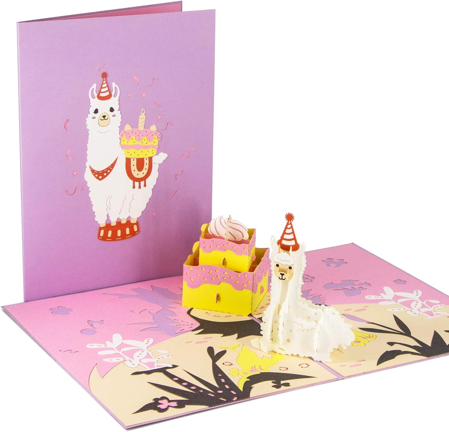 Ribbli Birthday Cards, Llama and Cake Pop Up Birthday Card, Alpaca Birthday Card for Men Women kids, with Envelope