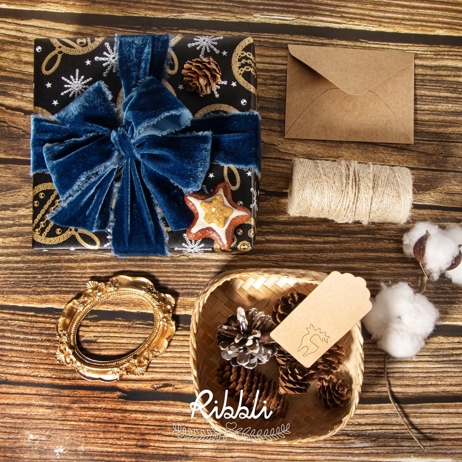 Ribbli Light Champagne Velvet Ribbon 2 Inch Handmade Frayed Vintage Christmas Ribbon for Gift Wrapping Christmas Tree Ornament Wreath Craft Home Decor-3 Yards(Ocean Blue)