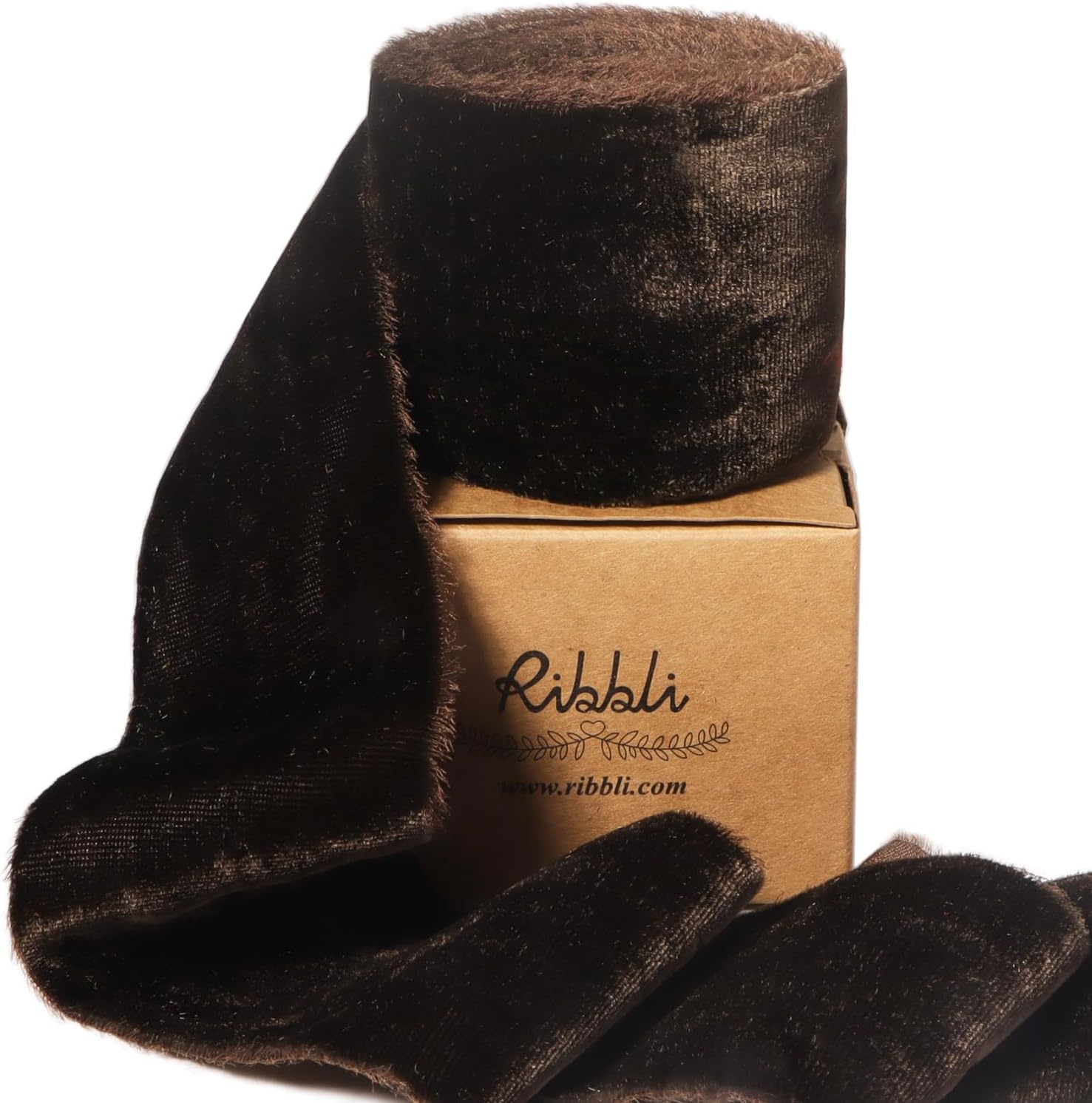 Ribbli Light Champagne Velvet Ribbon 2 Inch Handmade Frayed Vintage Christmas Ribbon for Gift Wrapping Christmas Tree Ornament Wreath Craft Home Decor-3 Yards(Dark Brown)