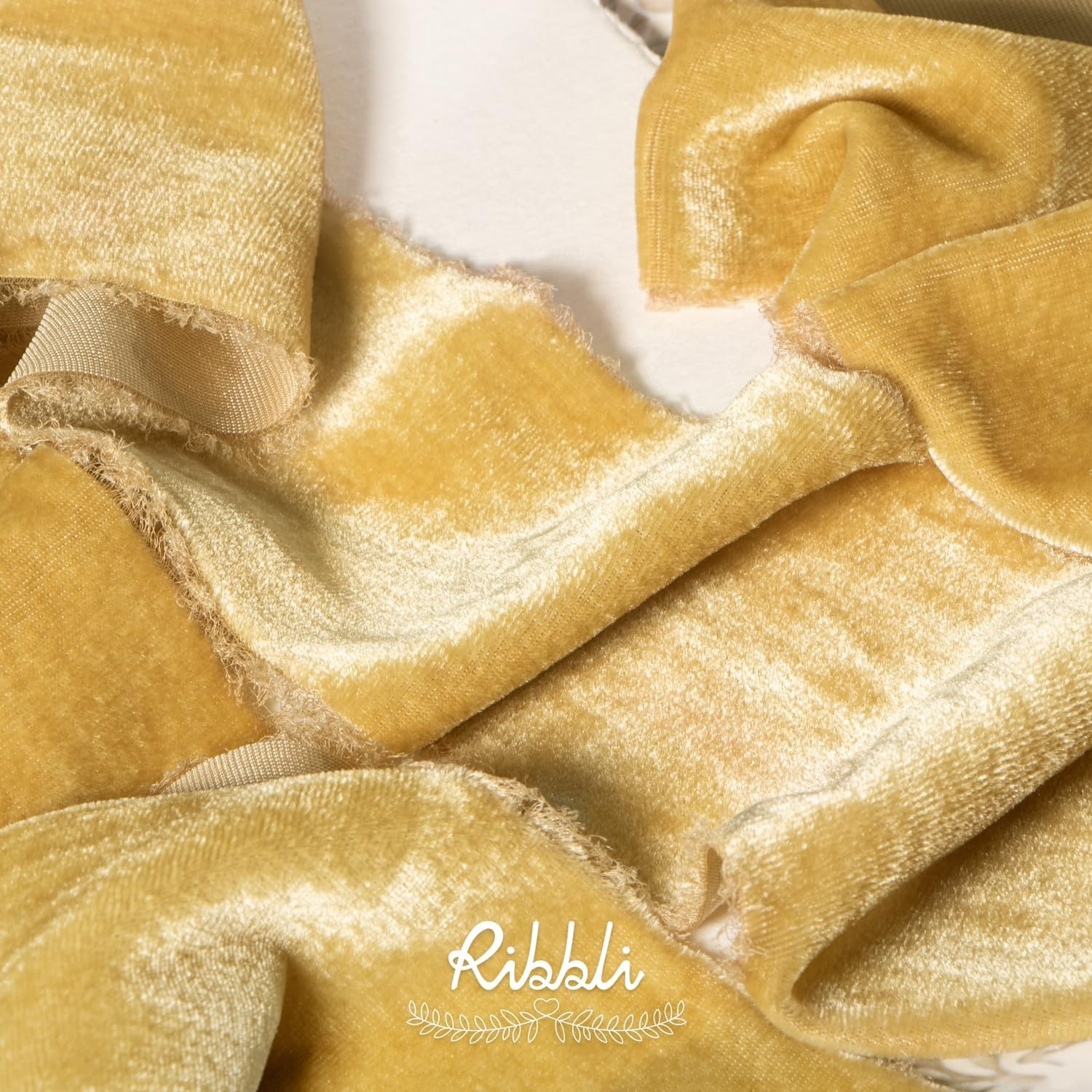Ribbli Light Champagne Velvet Ribbon 2 Inch Handmade Frayed Vintage Christmas Ribbon for Gift Wrapping Christmas Tree Ornament Wreath Craft Home Decor-3 Yards(Champagne Gold)