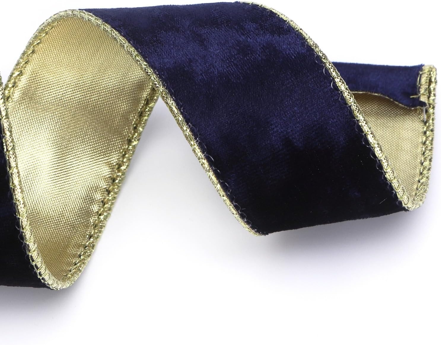 Ribbli Black Velvet Wired Ribbon 2.5 Inch Metallic Black Gold Crushed Velvet Christmas Ribbon for Gift Wrapping Christmas Tree Decoration Crafts Wreaths Supplies-Continuous 10 Yards(Navy)