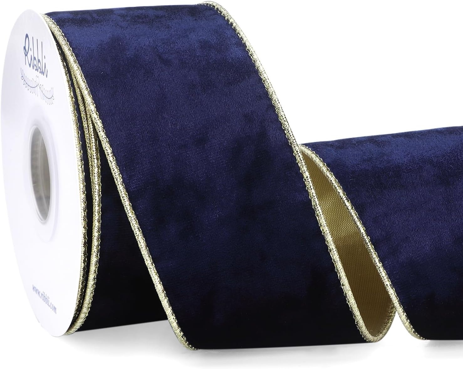 Ribbli Black Velvet Wired Ribbon 2.5 Inch Metallic Black Gold Crushed Velvet Christmas Ribbon for Gift Wrapping Christmas Tree Decoration Crafts Wreaths Supplies-Continuous 10 Yards(Navy)