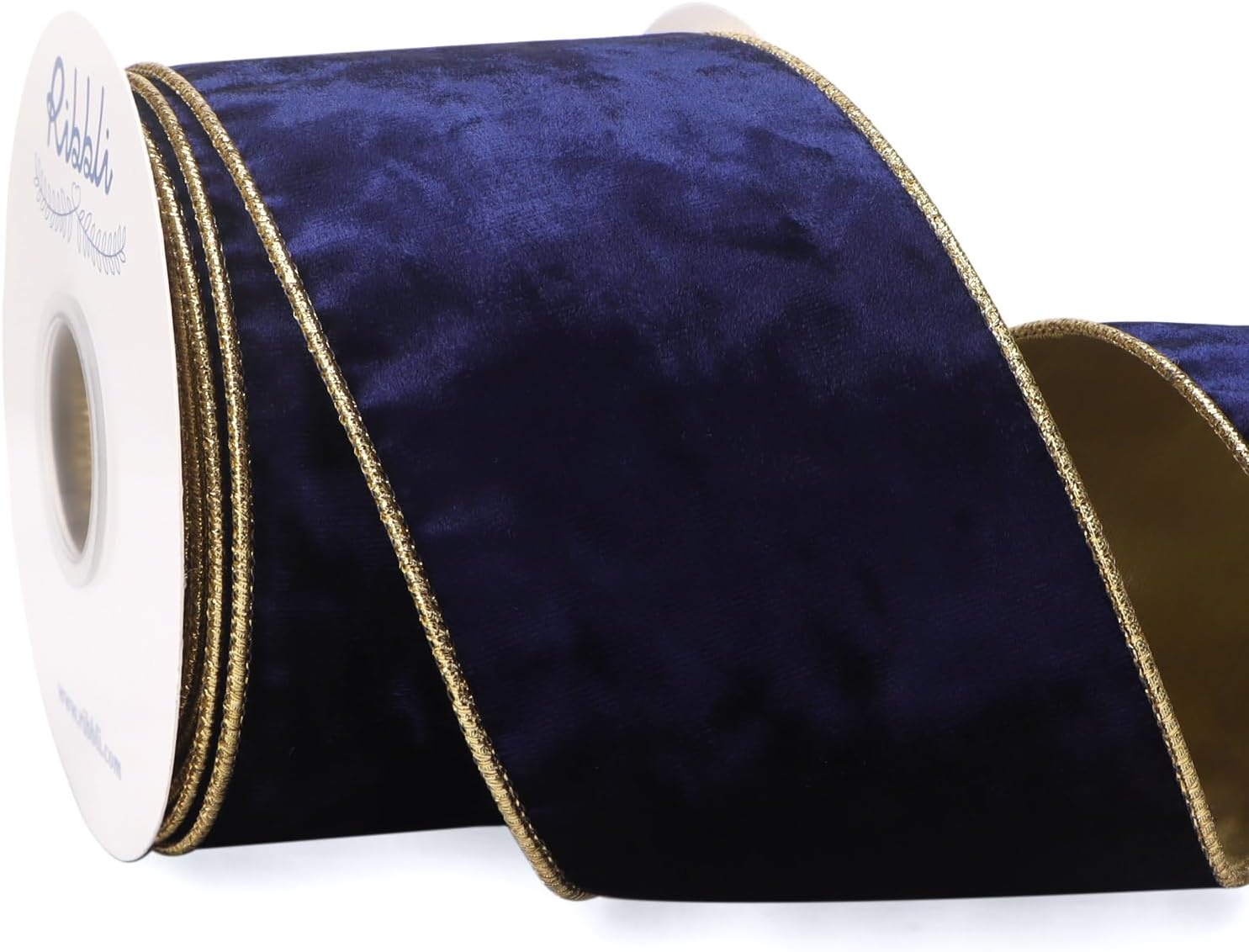 Ribbli Black Velvet Wired Ribbon 2.5 Inch Metallic Black Gold Crushed Velvet Christmas Ribbon for Gift Wrapping Christmas Tree Decoration Crafts Wreaths Supplies-Continuous 10 Yards(Navy)