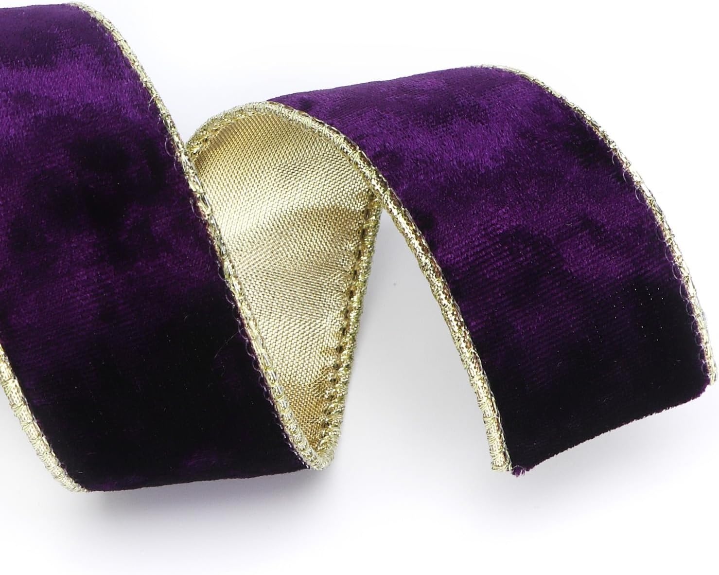 Ribbli Black Velvet Wired Ribbon 2.5 Inch Metallic Black Gold Crushed Velvet Christmas Ribbon for Gift Wrapping Christmas Tree Decoration Crafts Wreaths Supplies-Continuous 10 Yards(Purple)