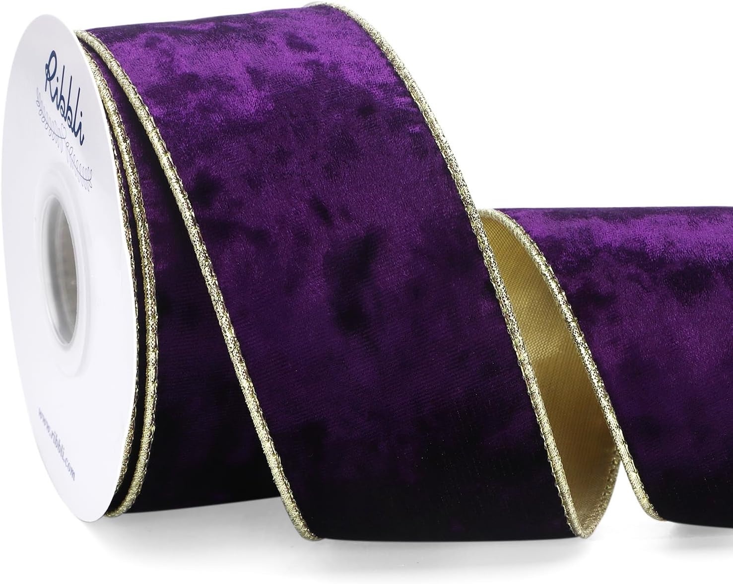 Ribbli Black Velvet Wired Ribbon 2.5 Inch Metallic Black Gold Crushed Velvet Christmas Ribbon for Gift Wrapping Christmas Tree Decoration Crafts Wreaths Supplies-Continuous 10 Yards(Purple)