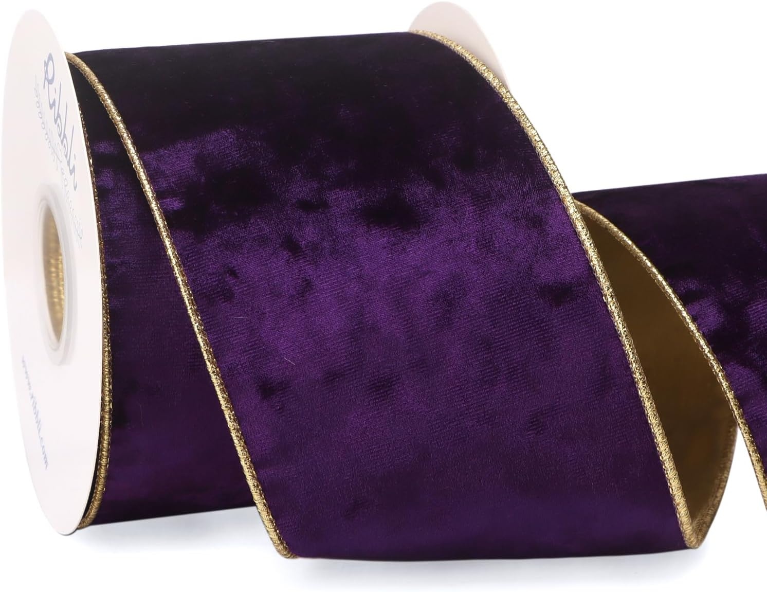 Ribbli Black Velvet Wired Ribbon 2.5 Inch Metallic Black Gold Crushed Velvet Christmas Ribbon for Gift Wrapping Christmas Tree Decoration Crafts Wreaths Supplies-Continuous 10 Yards(Purple)