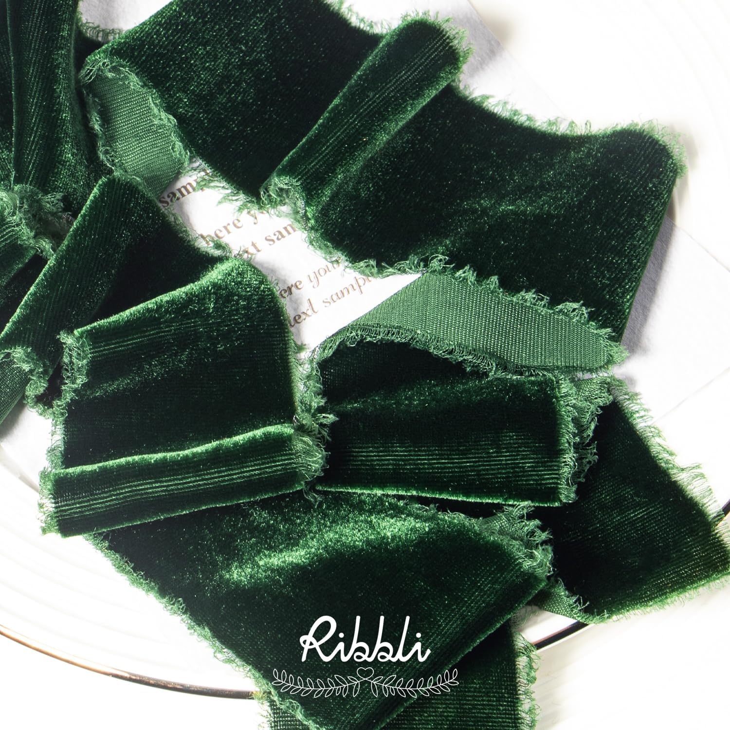 Ribbli Light Champagne Velvet Ribbon 2 Inch Handmade Frayed Vintage Christmas Ribbon for Gift Wrapping Christmas Tree Ornament Wreath Craft Home Decor-3 Yards(Forest Green)