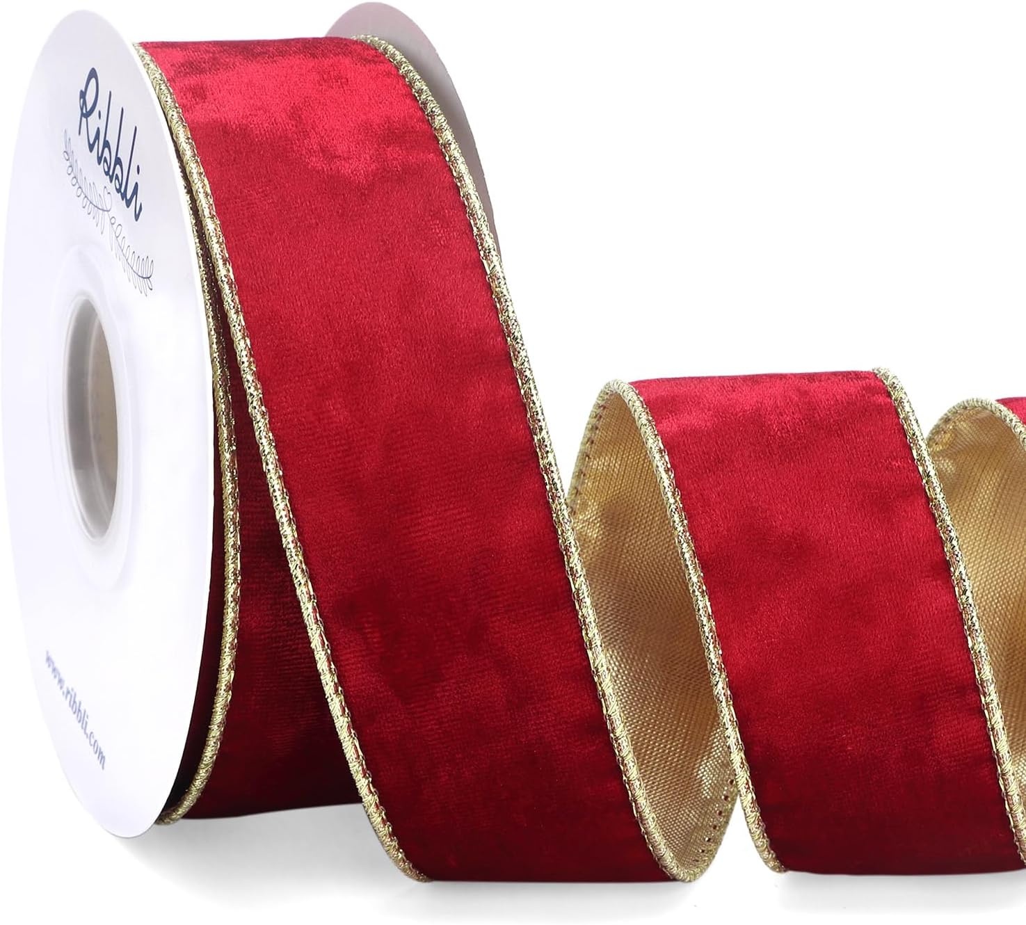 Ribbli Black Velvet Wired Ribbon 2.5 Inch Metallic Black Gold Crushed Velvet Christmas Ribbon for Gift Wrapping Christmas Tree Decoration Crafts Wreaths Supplies-Continuous 10 Yards(Red)