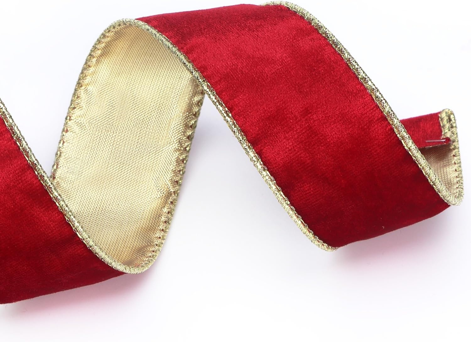 Ribbli Black Velvet Wired Ribbon 2.5 Inch Metallic Black Gold Crushed Velvet Christmas Ribbon for Gift Wrapping Christmas Tree Decoration Crafts Wreaths Supplies-Continuous 10 Yards(Red)