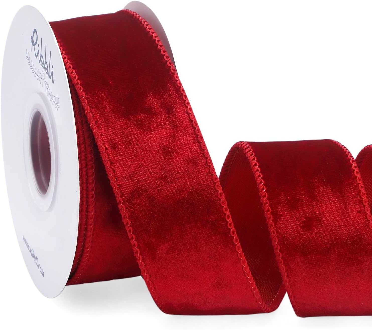 Ribbli Black Velvet Wired Ribbon 2.5 Inch Metallic Black Gold Crushed Velvet Christmas Ribbon for Gift Wrapping Christmas Tree Decoration Crafts Wreaths Supplies-Continuous 10 Yards(Red(solid))