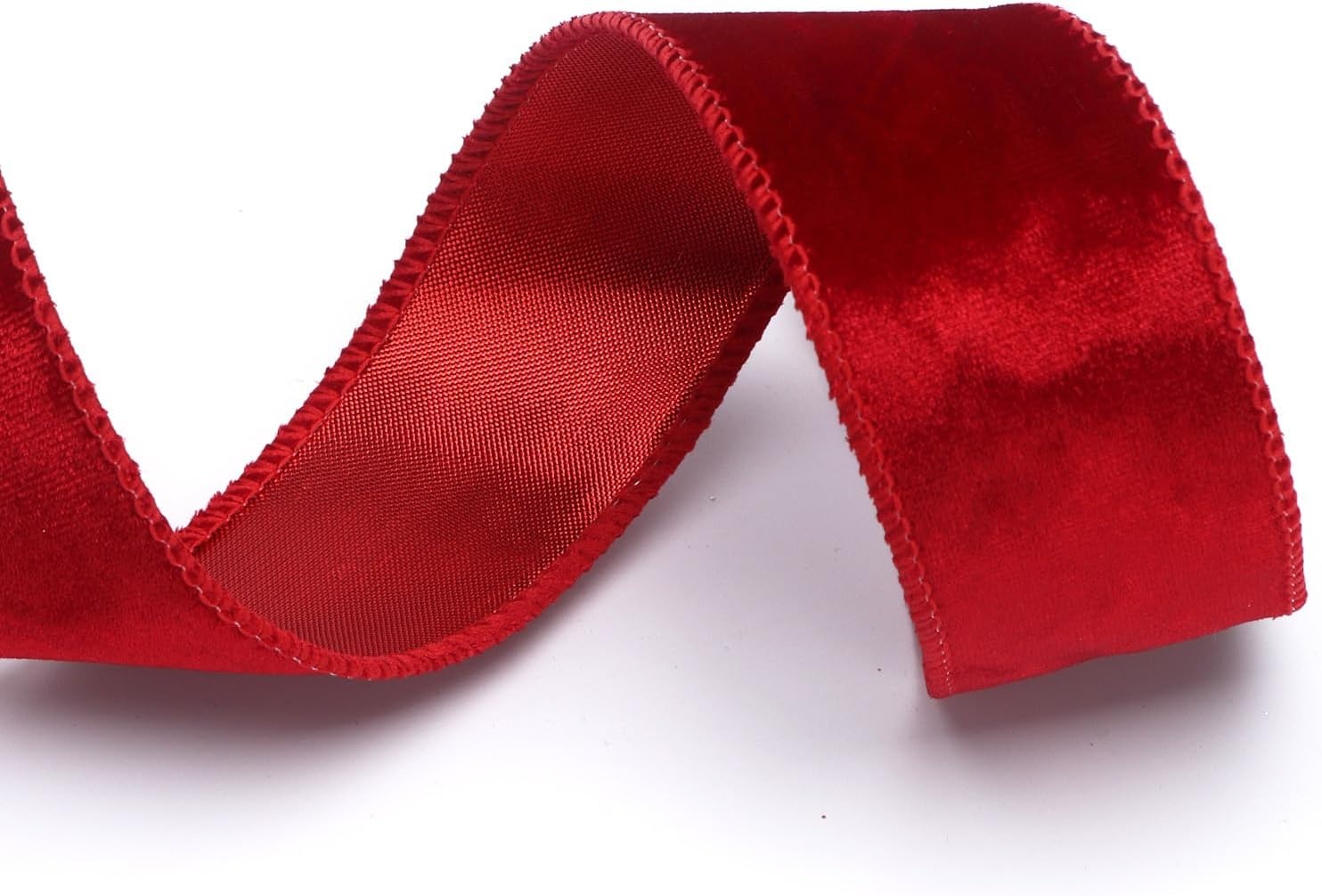 Ribbli Black Velvet Wired Ribbon 2.5 Inch Metallic Black Gold Crushed Velvet Christmas Ribbon for Gift Wrapping Christmas Tree Decoration Crafts Wreaths Supplies-Continuous 10 Yards(Red(solid))